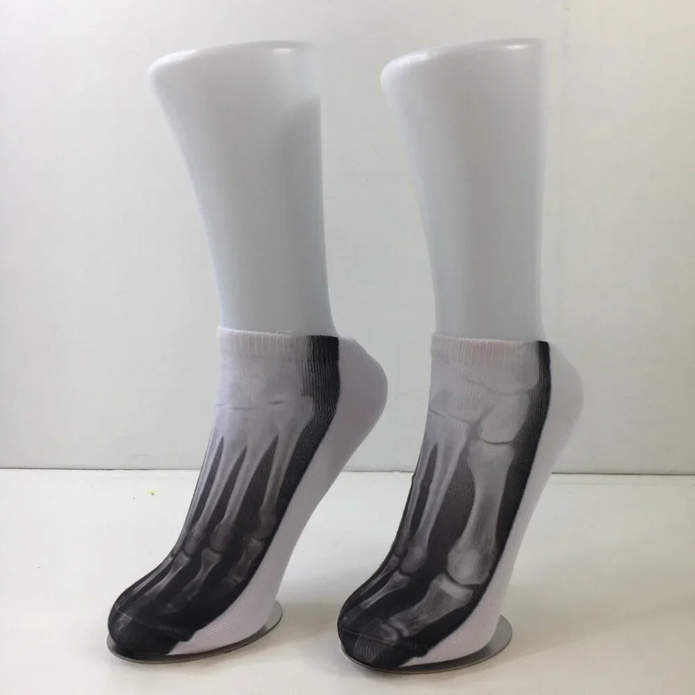 Unisex X-Ray Bone Print Novelty Ankle Socks Skeleton Foot Design Black White
